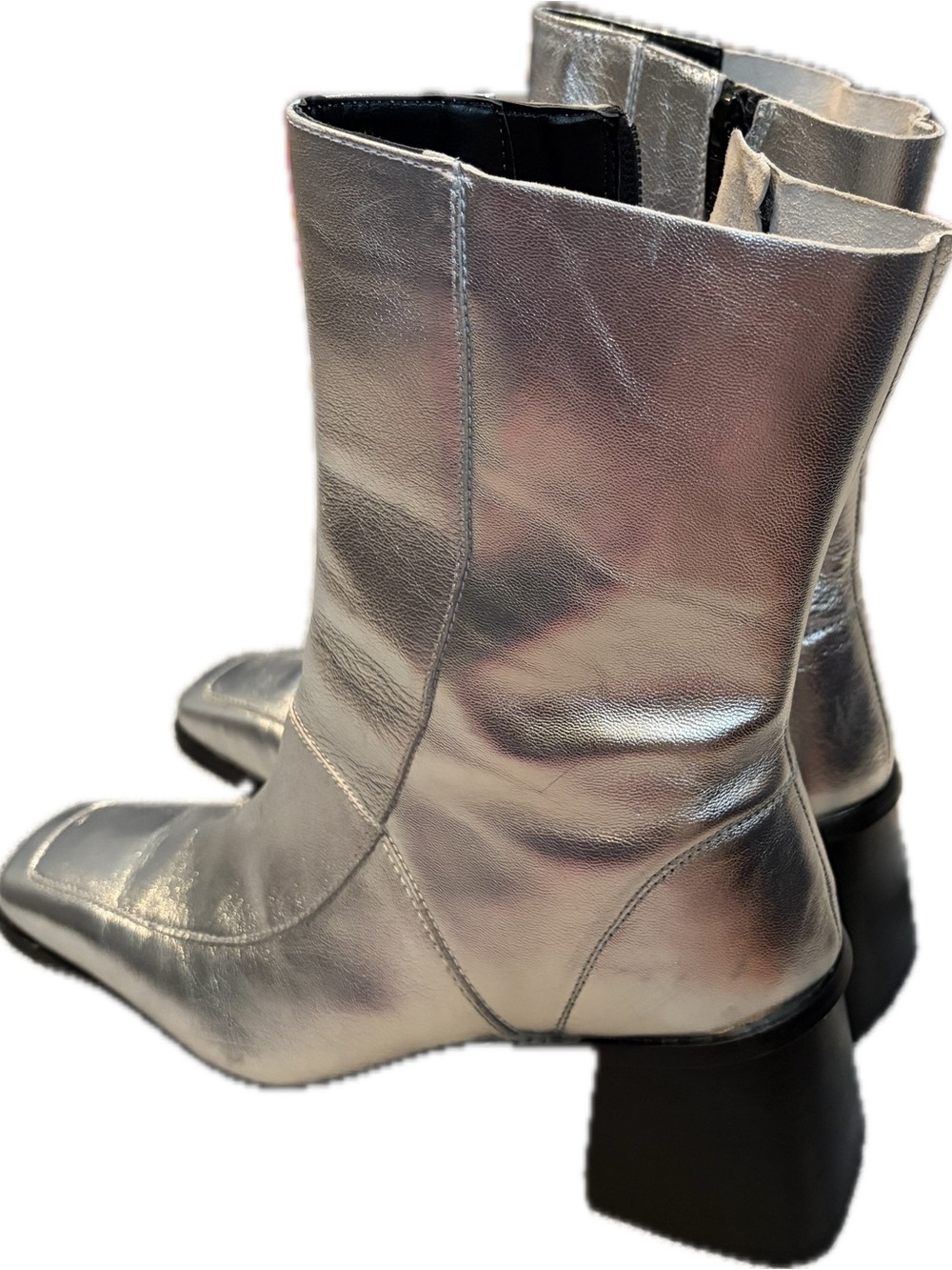 ASOS Metallic Silver Square Toe Boots Block Heel Y2K Size 7 - Picture 2 of 8
